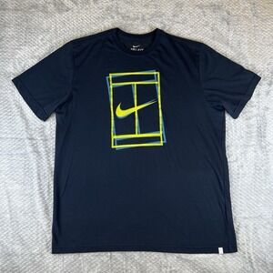 Nike Court Tennis Graphic Shirt Mens XL Black Cotton Blend Swoosh Casual